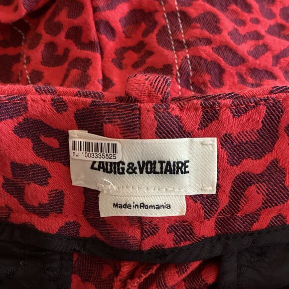 Zadig & Voltaire Prune Red Leopard Jacquard Straight Slim Pants 36 S - Picture 8 of 11